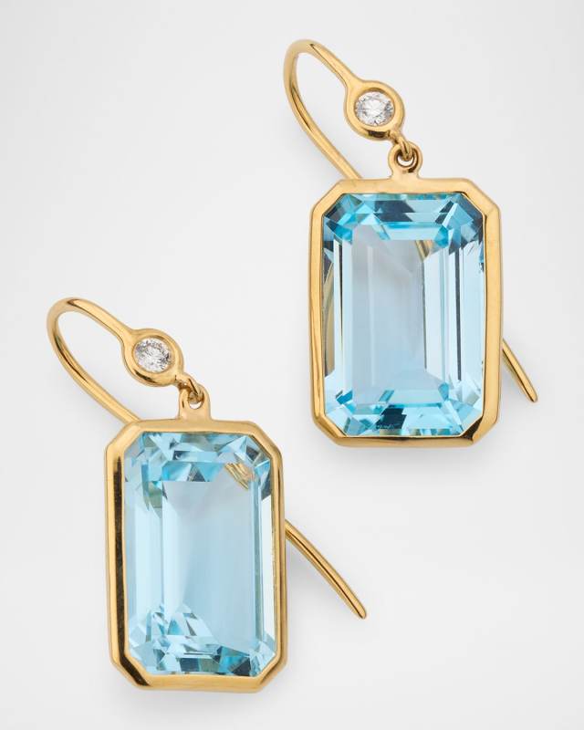 Gossip 18K Yellow Gold Blue Topaz Emerald Cut Earrings with Diamonds